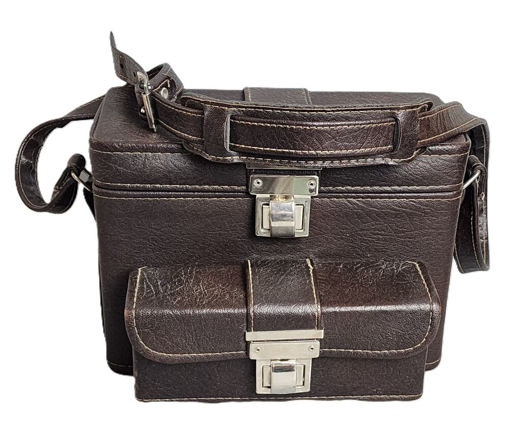 Vintage Brown Faux Leather Camera Case w/Shoulder Strap & Metal Clasps – MCM